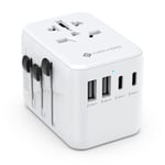 Adaptateur Prise Universelle, NOVOO Adaptateur de Voyage Electrique avec 2 USB et 2 Type C, Adaptateur Prise France vers USA UK Canada Italie Australie Chine Japon Thaïlande