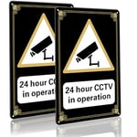 24 Hour CCTV In Operation Sign, 25x18cm Reflective Aluminium Metal CCTV Sign Camera Recording Signage for Home Business School Pre-Drilled Holes Easy Mounting Outdoor Indoor (2 Pack)