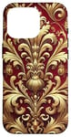 Coque pour iPhone 16 Pro Motif baroque rouge et beige royal