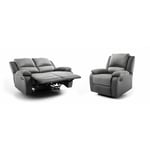 Loungitude - relaxxo - Ensemble canapé relax manuel leo 2 places + fauteuil manuel en microfibre et simili - Gris