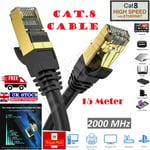 15m RJ45 Cat8 Ethernet Cable Network Gold Ultra-thin 40Gbps SSTP Patch LAN Lead