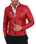 D'Arienzo Veste Cuir Homme Rouge en Agneau Veritable Moto Motard Blouson Made in Italy Hamilton 46/S/Rouge