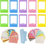 Mini Cadre Photo 10 Pcs Cadre Photo Coloré en PVC 40 Pcs Autocollants de Bordure et 1 Pc Toile de Nettoyage pour Appareils Photo Instantané Fujifilm Instax Mini 11 9 7s 8 90 70 50 25s 26 SP-1