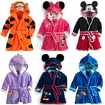 Kids Boys Girls Mickey Mouse Hooded Fleece Bathrobe Dressing Gown Animal Nightwear S K Yellow Tiger 1-2 Years