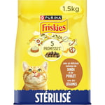 FRISKIES pour Chats Stérilisés Au Poulet, à la Dinde et aux Légumes - Croquettes pour Chat Adulte - 1,5kg