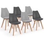 Lot de 6 chaises scandinaves sara mix color gris foncé x3 et gris clair x3