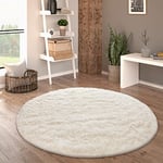 Paco Home Tapis De Salon Poil Long Rond Salon Tapis Shaggy Moderne Poil Long Fausse Fourrure Moelleux Monochrome, Dimension:80 cm Rond, Couleur:Ivoire (Crème)