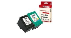 Nopan-ink - x2 cartouche compatible pour hp 338 xl + 343 xl 338xl + 343xl noir + couleur (c8765ee + c8766ee)