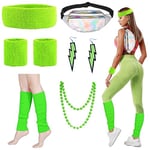 YOUYIKE Déguisement Année 80 Accessoire Femme, déguisement fluo, Disco Costume Vetement Fête, Costume Déguisement Disco pour Années 80, 90 Costume De Fête Accessoires Set Dames(vert)