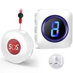 Wireless Caregiver Pager, Personal Alarms for Elderly, Panic Alarm Button, SOS Call Button with 1,000ft Long Range Buzzer Call Bell with 5 Volume Levels, 55 Melodies, LED Flash, White