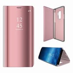 Sycode Screen Protector Rose Or Transparente Standing View Miroir Portefeuille Housse Coque pour Samsung Galaxy S9 Plus-Rose Or Miroir