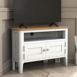 https://furniture123.co.uk/Images/ADE019_3_Supersize.jpg?versionid=14 Corner TV Unit in White & Solid Oak with Storage - TV's up to 32 Adeline