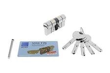 Tesa Assa Abloy, T75D4050N Cylindre de haute sécurité, T70 DS, Double Embrayage, Levier longue, Clé - Clé, Nickelé, 40 x 50 mm