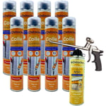 Lot de 8 colles de montage polyuréthane + 1 pistolet + 1 nettoyant mousse - Mousse polyuréthane faiblement expansive pour le collage des panneaux