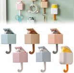 6 Pcs Crochet Adhésif Mignon Crochet Chat Mural Crochet Plastique Autocollant en ABS Crochet Adhésif Décoratif Charge Lourde de 1.5Kg Crochets Adhésifs Animal pour Clé Serviette Mur Maison(Q462)