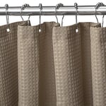 VANZAVANZU Shower Curtain for Bathroom with Metal Hooks Waffle Fabric Shower Curtain Heavy Duty Bath Curtain for Wet Room Bathtub Shower Stall, Weighted Hem, Water Resistant - 182 x 214cm (Khaki)