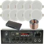 Bluetooth Ceiling Music Kit 5 Zone Stereo Amp & 10x Low Profile HiFi Speaker