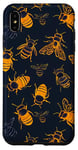 Coque pour iPhone XS Max Coque de téléphone motif géométrique bleu avec abeilles sur noir