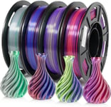 PLA Filament 1.75mm,Double Couleur PLA 1.75 Filament Imprimante 3D,Soie PLA Rouge&bleu/Vert&Argenté/Violet&Rouge/Violet&Jaune 250g x 4 Couleur,Matériaux d'impression 3D en Filament