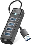 Hub USB 3.0, Orico 4 Port Adaptateur USB pour Laptop avec câble de 0,15m, Multiports USB compatibilité de Transfert de données Rapide avec Mac OS 10.x et Above, Linux, Android, Noir