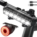 Aluminium Lumiere Velo Avant et Arriere - 1800+80 Lumens, 5+6 Modes, étanche IP65, Rechargeable USB-C Lampe Velo+Feu Arriere Velo, S3