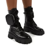 Kvinnliga Combat Ankle Boots Chunky Platform Snörning Zip Biker Skor -ge Black 36