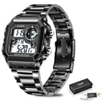 2022 NYHET Lyxmärke Watch Militär Digital Sport Armbandsur Herr Stålband Vattentät Klocka Man Relogio Masculino silver black(.328)