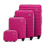 WITTCHEN Travel Suitcase Carry-On Cabin Luggage Hardshell Made of ABS with 4 Spinner Wheels Combination Lock Telescopic Handle Groove Line Set of 4 suitcases Pink