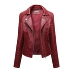 Veste Cuir Uni Moto Pour Femme Bomber Col Montant Similicuir Fit Grande Vêtements Xh459