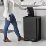 Kitchen Rubbish Recycling Pedal Bin 60L Dual 2 Waste Compartment Black