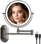 Auxmir Miroir Grossissant Lumineux Maquillage Miroir Mural, Double Grossissement 1x/20x Écran Tactile Réglable à 3 Couleurs Charge USB 360 ° Pivotant Extensible, Noir, pour Salle de Bain Hôtel Maison