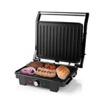 Ex-Pro Compact 2200W Electric Table Top Grill, Panini Sandwich Press, Toastie Maker, with Non Stick Coated Plates, Drip Tray and Automatic Temperature Conrol - Black/Silver