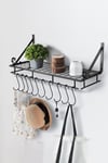 Metal Shelves Saucepan Pan Pot Rack Storage Shelf with 10 Hooks Wall Mounted 45cm