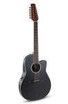 Applause Traditional AB2412-5S Guitare électro-acoustique, à profondeur de corps moyenne et pan coupé, noire satinée, 12 cordes