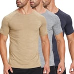 ZENGVEE 3 Pack T-Shirt Slim Fit Homme pour Fitness T-Shirt à Manches Courtes Tee Shirt Sport Séchage Rapide Respirant Baselayer Haut Running Gym(320-Black Gray Khaki-XL)