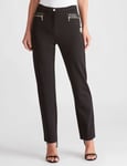 Womens Pants Trousers Black Low Rise Stretch Winter Trim Zip Casual | LIZ JORDAN