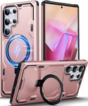 Chicfun Armour Defense Magnetic Stand for Samsung Galaxy S23 Ultra Case for Magsafe KickStand [360° Rugged, NO.1 Military ShockProof Heavy Duty Protective] Samsung S23 Ultra Phone Case Rose Gold Pink