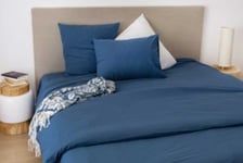 Drap housse en coton Lavé (90x190 cm - Bleu Pétrole)