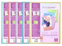 Exacompta - Réf. 5829E - Carton de 20 Protège-documents personnalisable Kreacover Pastel - 20 pochettes cristal lisse - 40 vues - pour A4 - dim 24x32cm - couverture en polypro semi-rigide