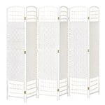 HOMCOM Paravent intérieur 6 Panneaux Pliables 242L x 170H cm séparateur de pièce Bois de peuplier Bambou Fibres de Papier tressée Blanc Paille