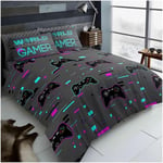 GC GAVENO CAVAILIA Gamer Duvet Cover Set Single, Charcoal Bedding Set With Pillowcase, Vedio Game Quilt Cover Bed Set (135x200 cm)