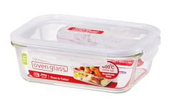 LocknLock Eco Ovenglass Glass Food Storage Containers with Lids 1Ltr - Airtight, Leakproof Rectangular Glass Food Container with Recycled Plastic Lid, Oven Safe, Dishwasher Safe, 20 x 15 x 7.5cm