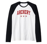 Archery All Red Stars Classic Retro Varsity Text Raglan Baseball Tee