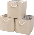 Boîtes de Rangement,(33x38x33cm) Grandes Paniers de Rangement pliable en toile avec poignées en corde Pour Vêtements/étagère Compatible avec Kallax (Beige,33x38x33cm/3Pack)