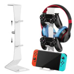 Game Controller Stand Holder for Nintendo Switch/Xbox/Playstation PS4, Universal Gamepad Accessories,MiiKARE Dual Game Controller & Headphone Stand,Organize Your Game Accessories-White