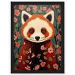 Artery8 Red Panda Cute Tree Blossom Kids Bedroom Artwork Framed Wall Art Print A4