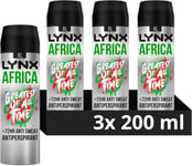 Lynx Africa Deodorant Spray, 72 Hour Protection, Pack of 3, 200ml Each