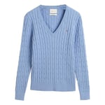 GANT Women's Stretch Cotton Cable V-Neck Pullover Sweater, Clear Sky, L