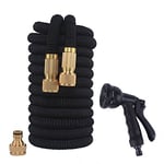 NUZAMAS Garden Water Hose 75 Feet Expandable Hose With All Brass Connectors with 8 Pattern Spray Gun Nozzle And Quick Connector, High Wash Pressure, Expanding 7.5m - 22.5m Latex Inner Black 75ft