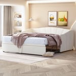Lit gigogne 90/180x200cm - lit capitonné canapé-lit extensible avec sommiers à lattes, lit multifonctionnel style moderne, velours - Beige